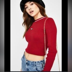 Lazy Oaf Ribbed Crew Red Sweater Women's Size 10